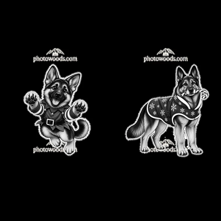 Christmas German Shepherds in festive clothing - AI-generated stock image
