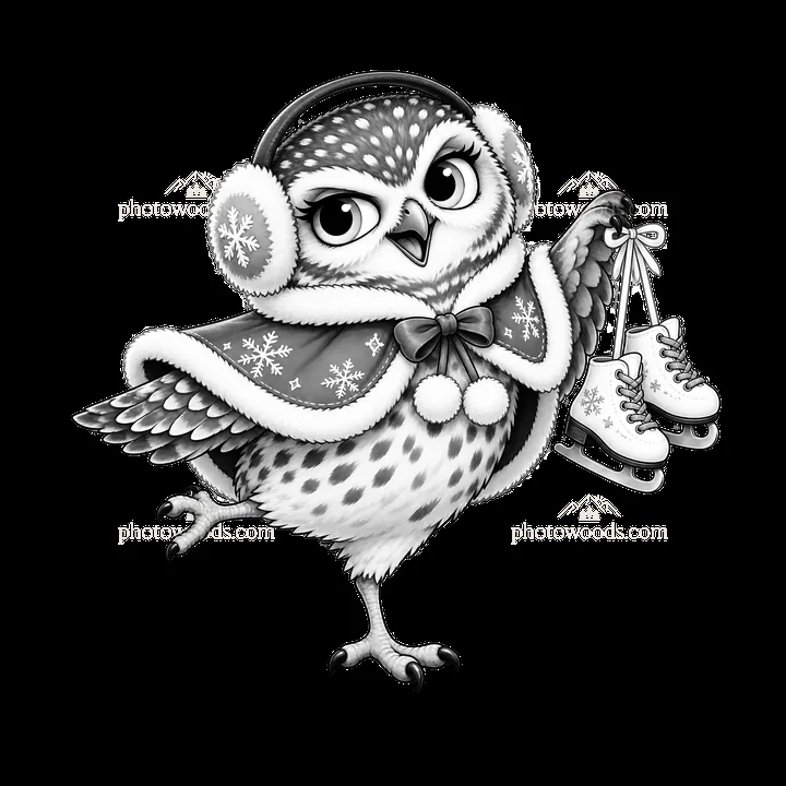Christmas owl in winter outfit with ice skates - AI-generated stock image
