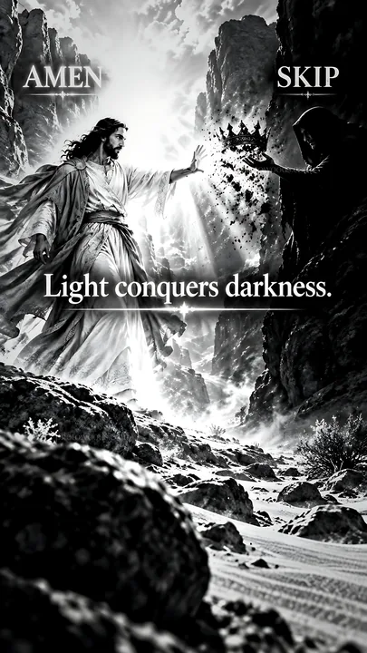 Jesus Christ overcomes darkness with light - AI-generated stock image