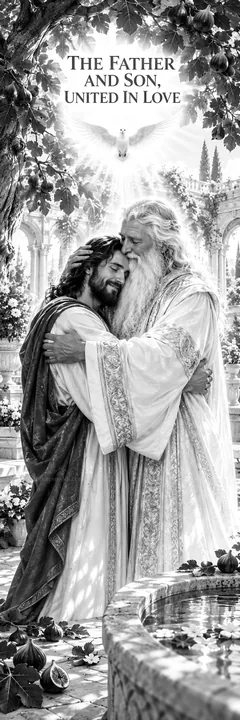 Jesus Christ embracing God the Father in a moment of love - AI-generated stock image