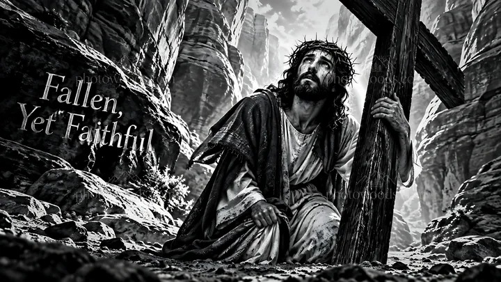 Fallen yet faithful in a desert canyon setting - AI-generated stock image