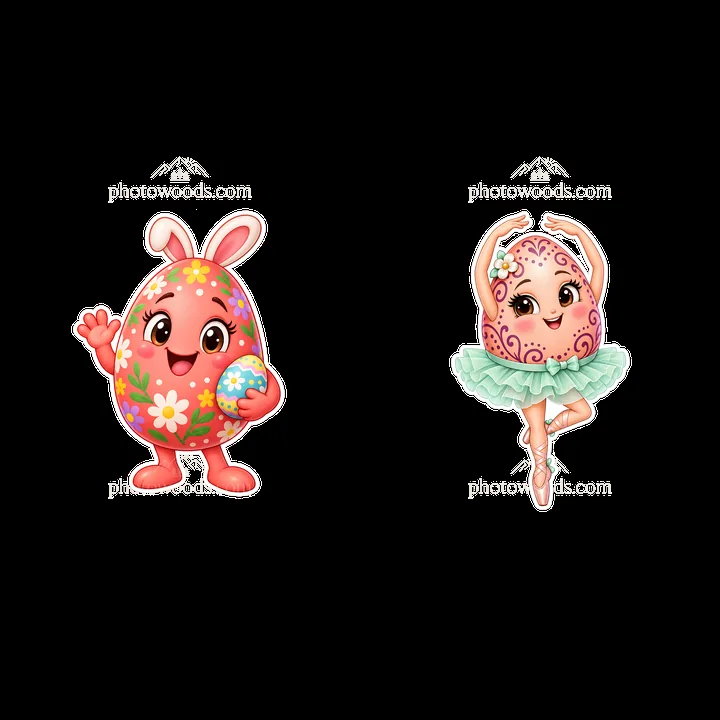Colorful cartoon Easter egg characters with playful designs - AI-generated stock image