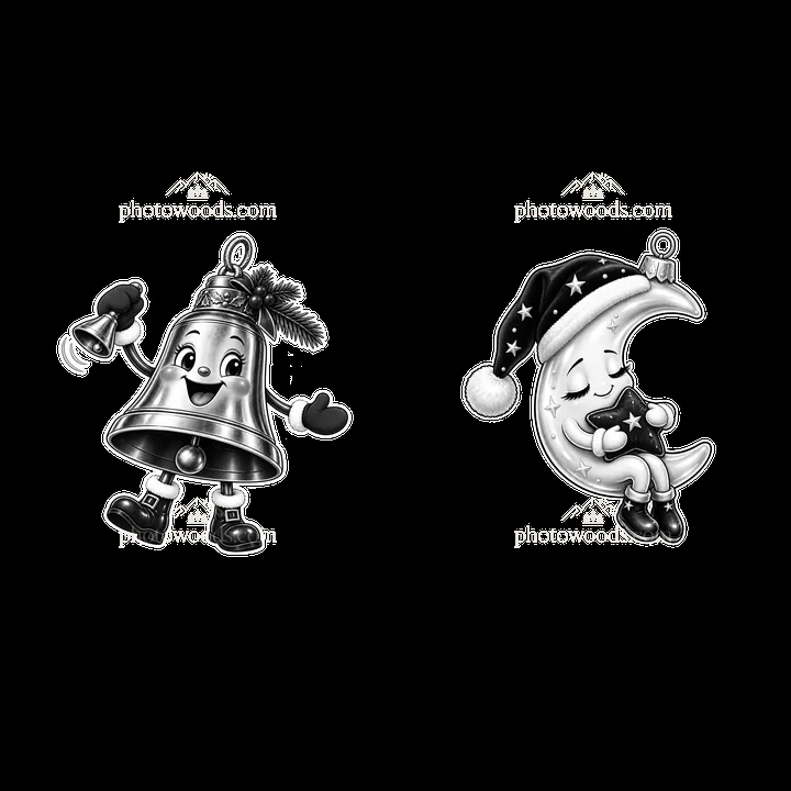 Cute bell and moon cartoon ornaments for Christmas celebration - AI-generated stock image