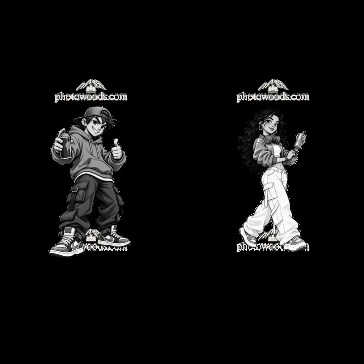 Cool graffiti sprayer characters in monochrome style - AI-generated stock image
