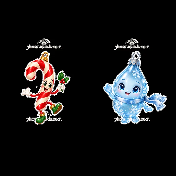 Candy cane character and snowdrop ornament for Christmas - AI-generated stock image