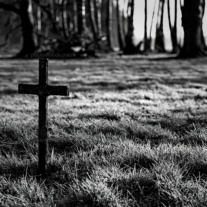 Bronze Christian cross in Christmas meadow - AI-generated stock image
