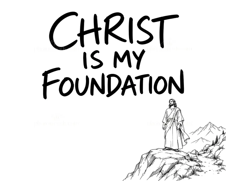 Jesus Christ standing on a rock with the words Christ is my foundation - AI-generated stock image