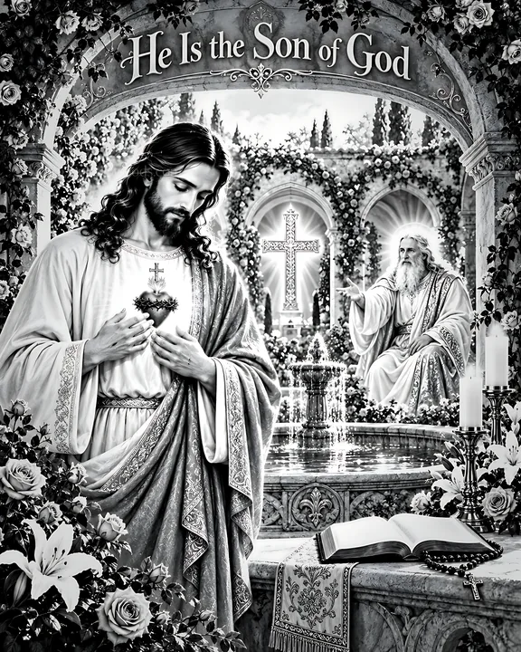 Grace in the rose cloister - AI-generated stock image