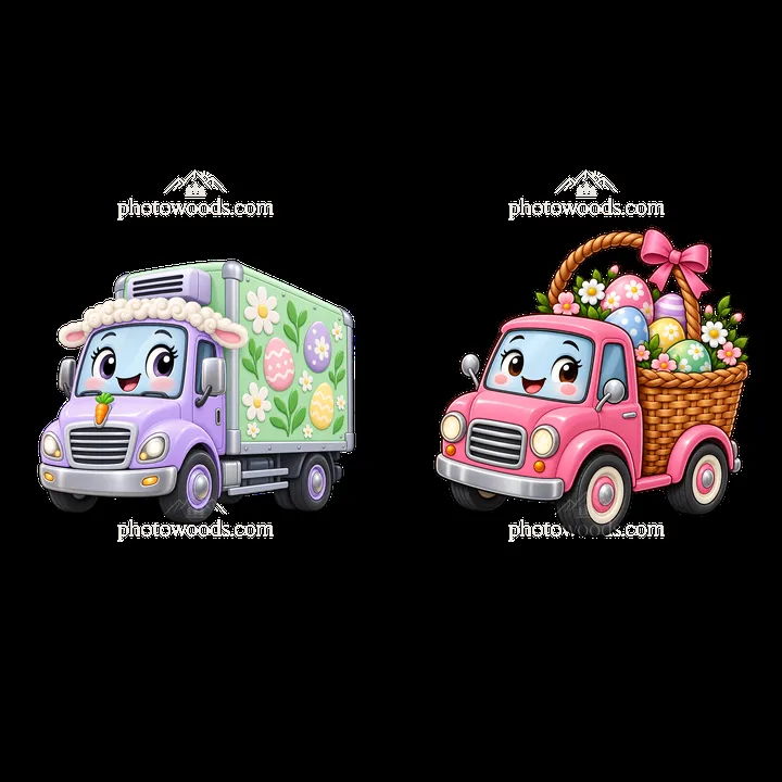 Easter truck with decorated eggs and bunny themed delivery van - AI-generated stock image