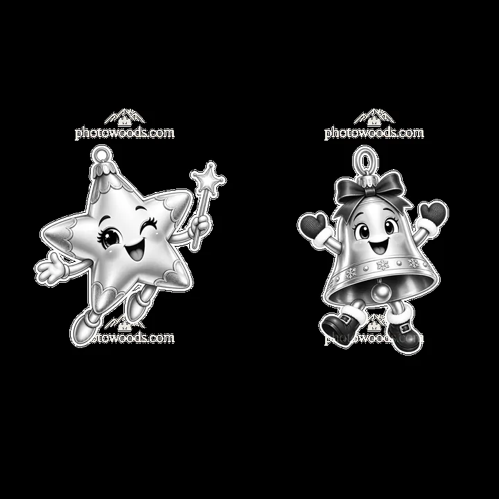 Star and bell cartoon ornaments for Christmas celebration - AI-generated stock image