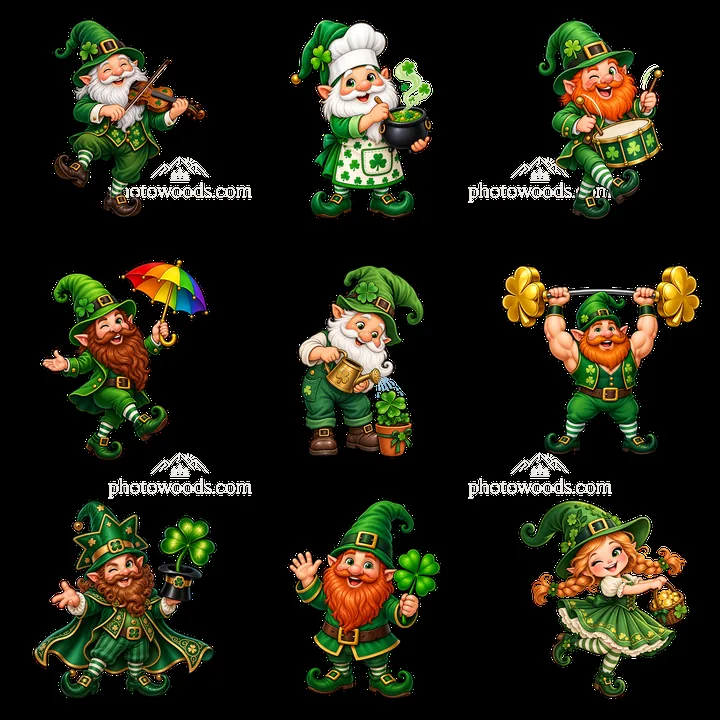 St. Patrick's Day gnomes celebrating with music and fun - AI-generated stock image