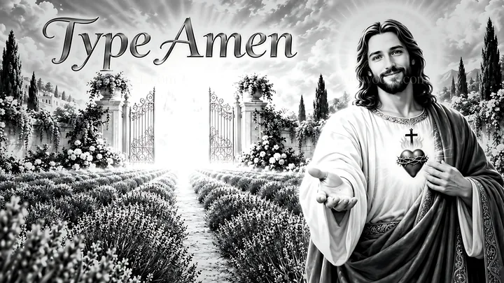 Lavender horizon with a figure in a religious context - AI-generated stock image