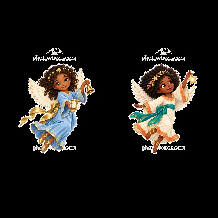 Christ Child figures carrying gifts and bells in Christmas attire - AI-generated stock image