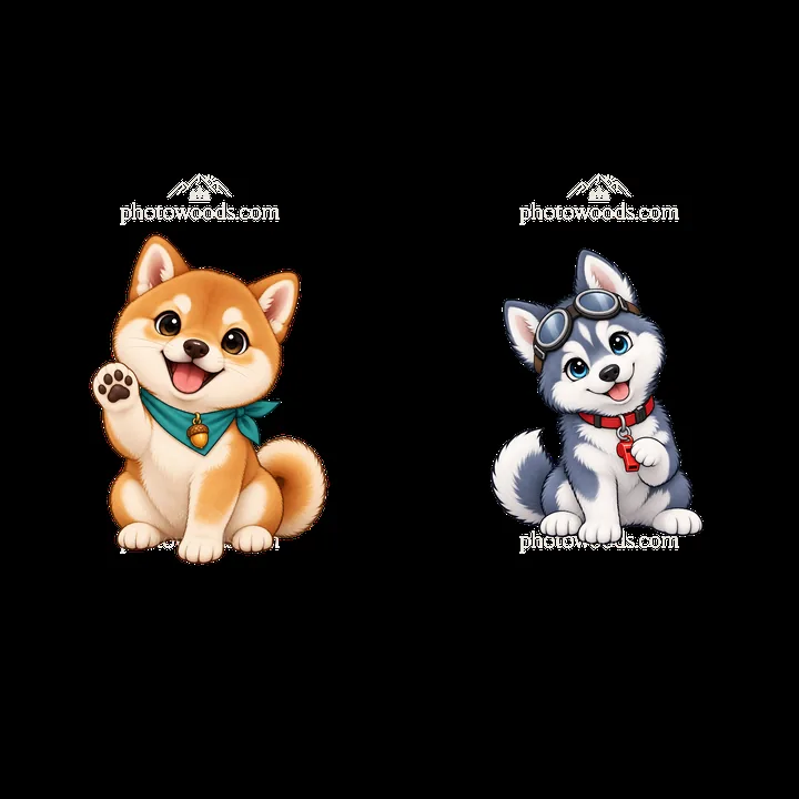 Cute K-9 dogs with playful expressions in cartoon sticker illustration - AI-generated stock image