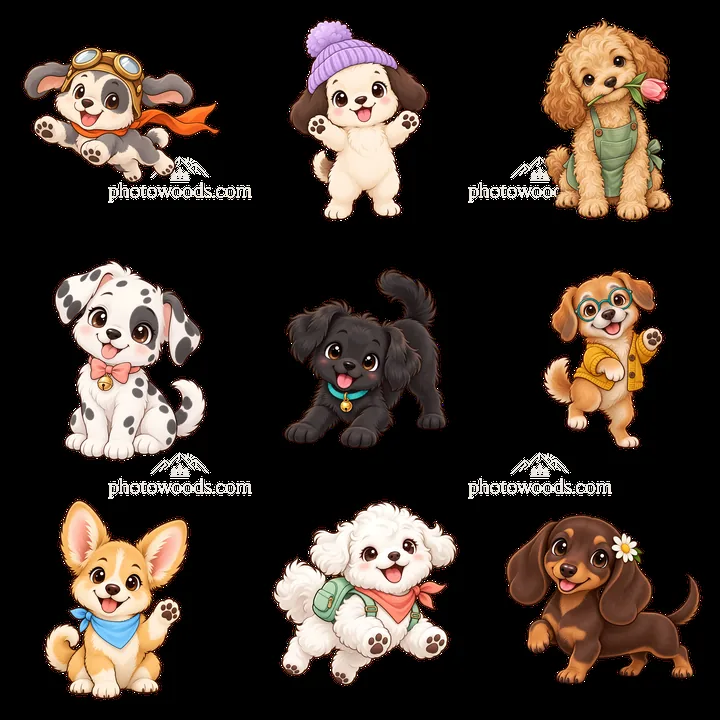 Cute dog sticker collection with various breeds and playful poses - AI-generated stock image
