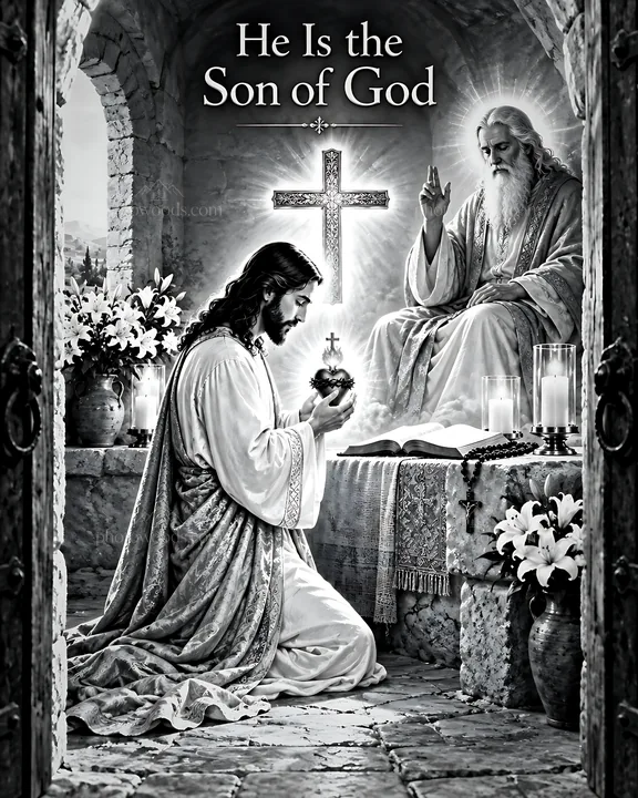 Mercy in the desert chapel with jesus and god - AI-generated stock image