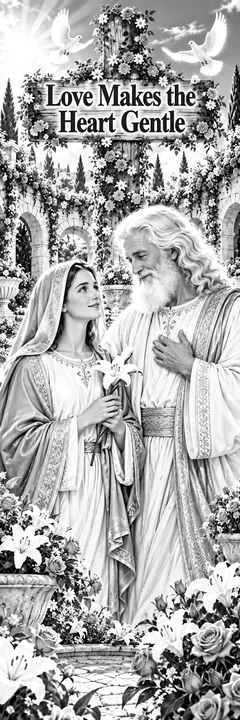 Jesus Christ and a woman share a moment in a floral garden - AI-generated stock image