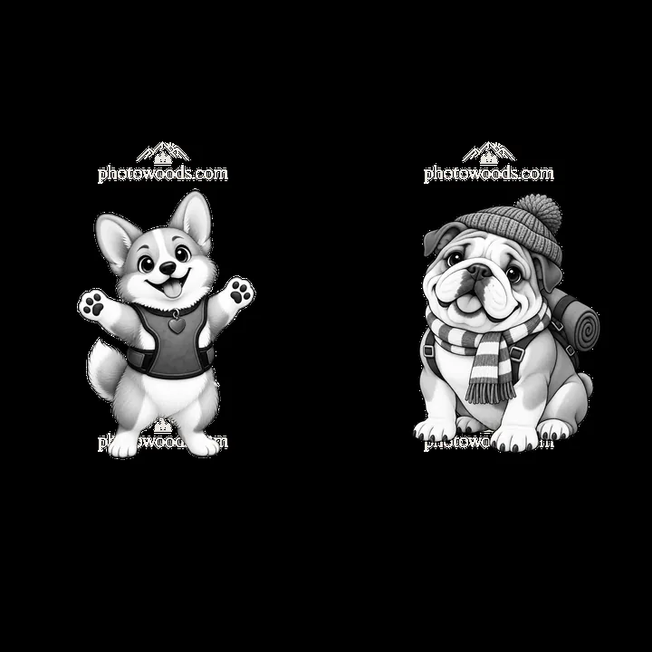 Cute cartoon K-9 dogs with accessories ready for adventure - AI-generated stock image