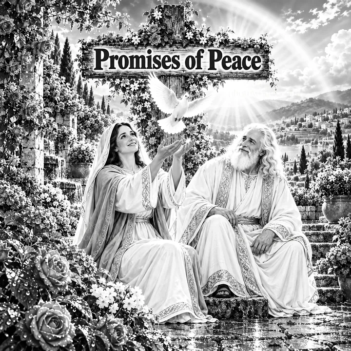 Jesus Christ shares blessings with a woman in a garden - AI-generated stock image