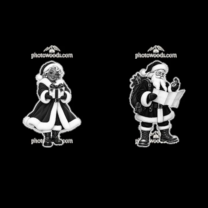 Santa Claus and Mrs. Claus holding gifts and a list - AI-generated stock image