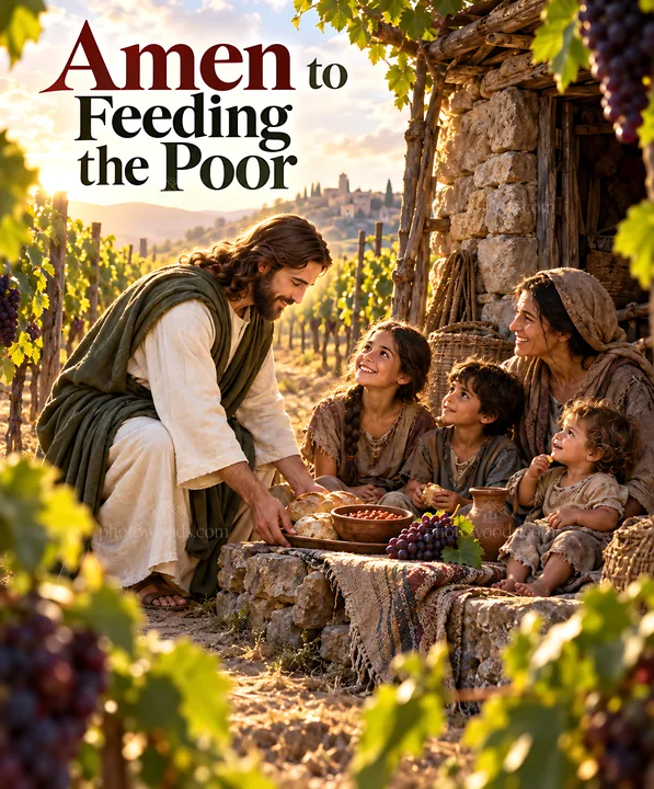 Amen to feeding the poor at a vineyard - AI-generated stock image