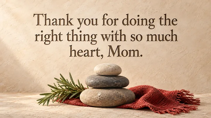 Heartfelt Thank You Mom Greeting with Stacked Stones - AI-generated stock image