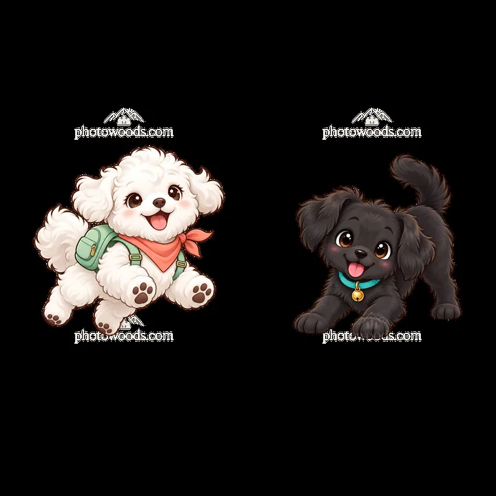 Two cute cartoon dogs playing together with accessories - AI-generated stock image