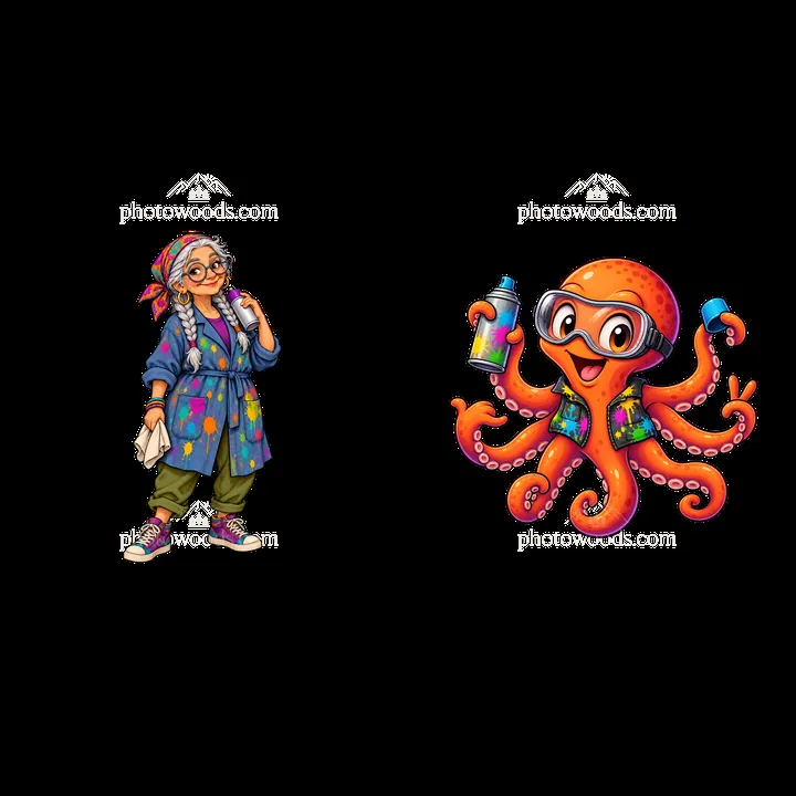Graffiti artist with octopus character in vibrant colors - AI-generated stock image