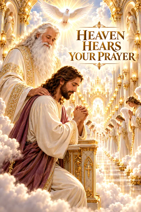 Heaven hears your prayer in a divine setting with angels - AI-generated stock image
