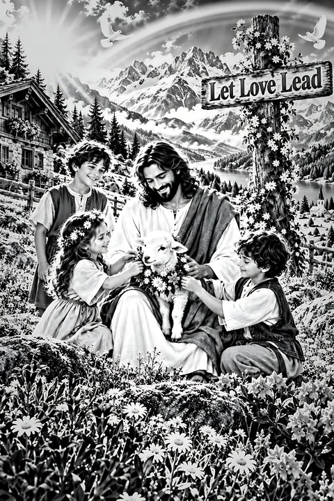 Gentleness in the alpine meadow - AI-generated stock image
