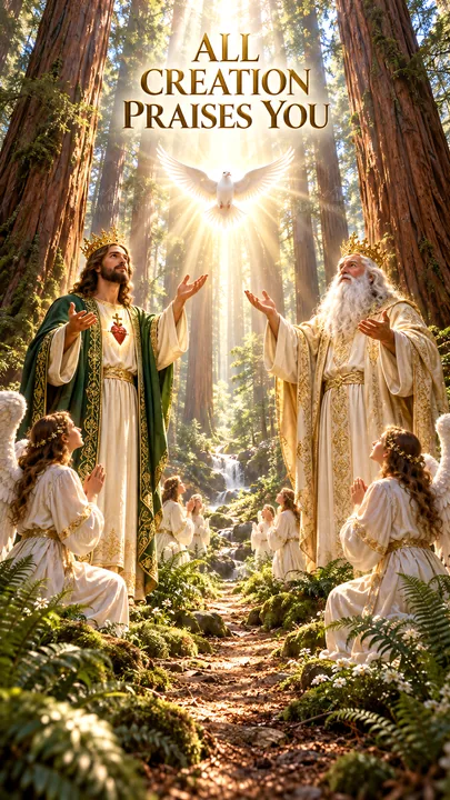 Jesus Christ and God the Father in a forest scene - AI-generated stock image