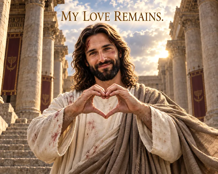 Jesus Christ forming a heart shape with his hands - AI-generated stock image