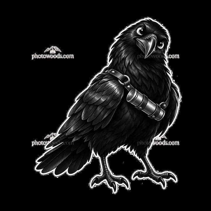 Raven with a strap for Norse mythology context - AI-generated stock image