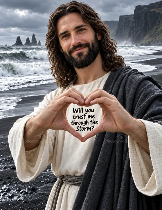 Will you trust me through the storm on the black sand shore - AI-generated stock image