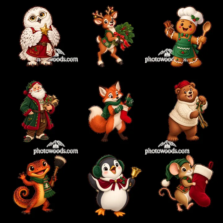 Christmas characters gathered around the fireplace for celebration - AI-generated stock image
