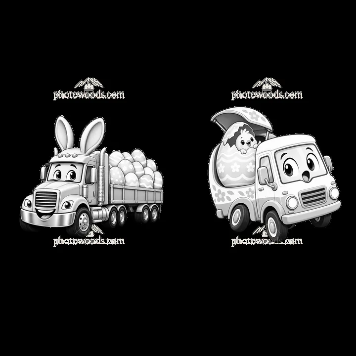 Easter truck with bunny ears and egg-filled cargo - AI-generated stock image
