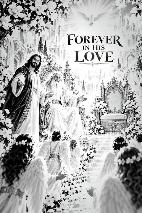 Forever in His Love with angels and holy figures - AI-generated stock image