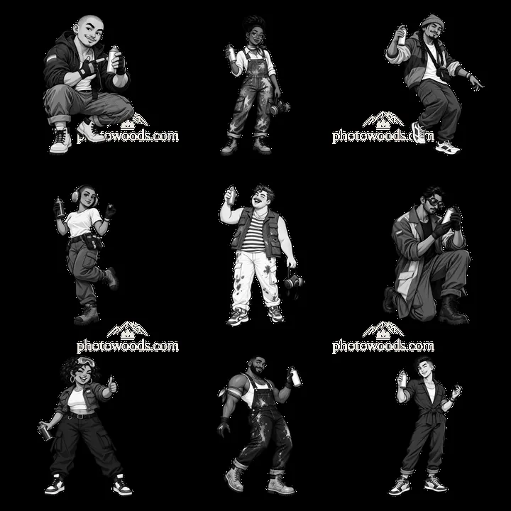 Graffiti artists showcasing spray painting skills in urban setting - AI-generated stock image