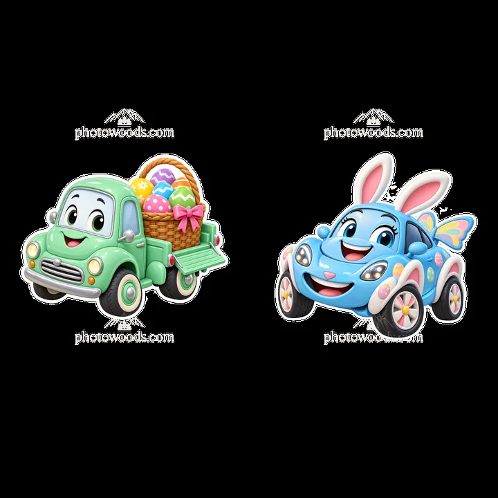 Easter car stickers with bunny and egg-filled truck - AI-generated stock image