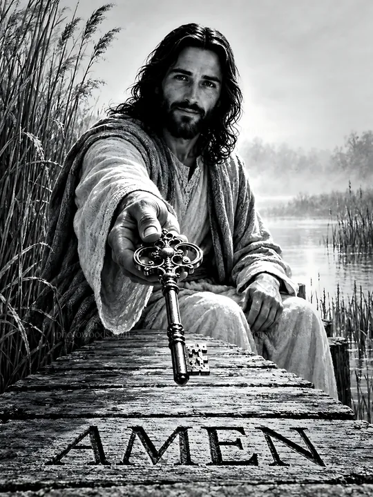 Man holding key near water at The Reed Marsh - AI-generated stock image