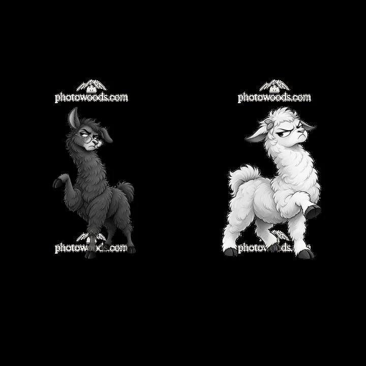 Grumpy llama and sheep cartoon sticker pair design - AI-generated stock image