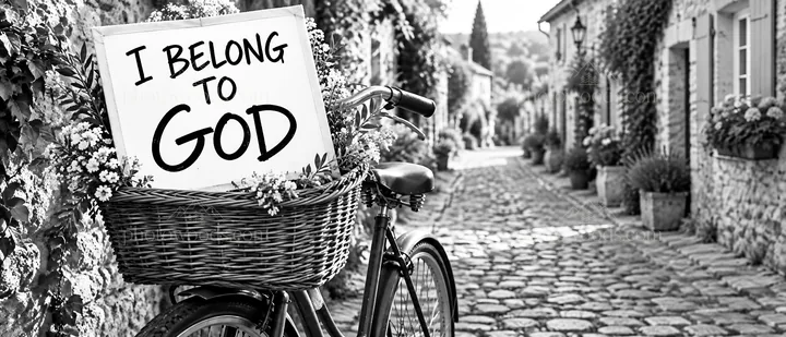 Jesus Christ bike with a message on a quiet village street - AI-generated stock image