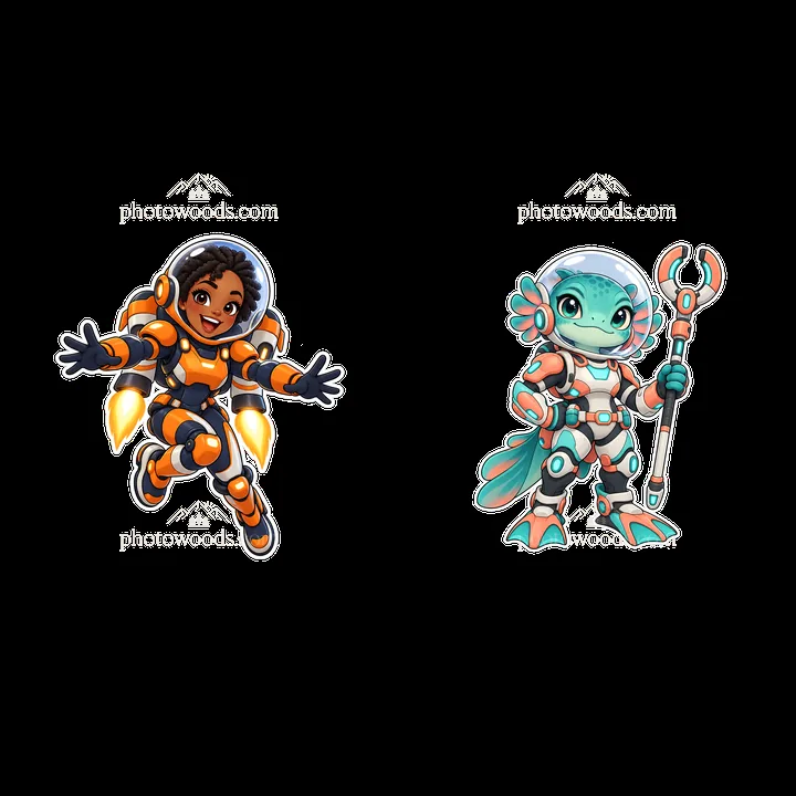 Futuristic kawaii super-soldier duo in space suits - AI-generated stock image