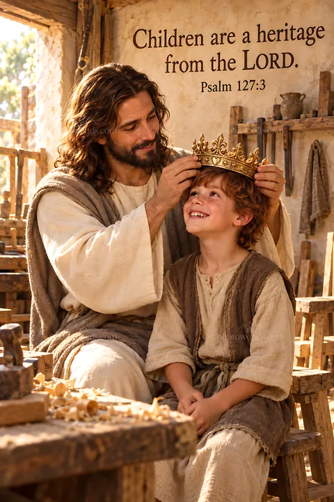 Carpenter and child sharing a moment in the workshop - AI-generated stock image
