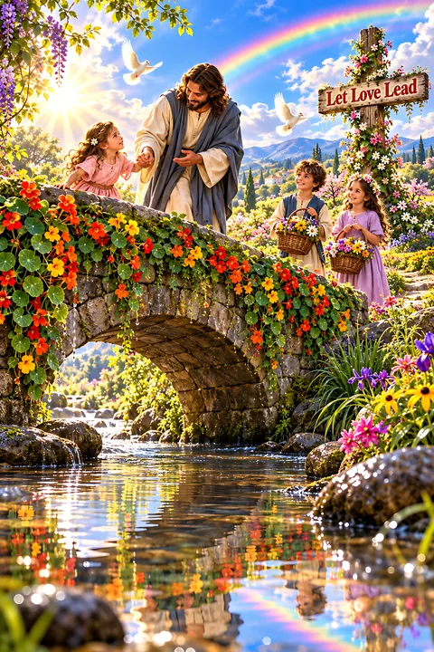 Courage on the flower bridge - AI-generated stock image