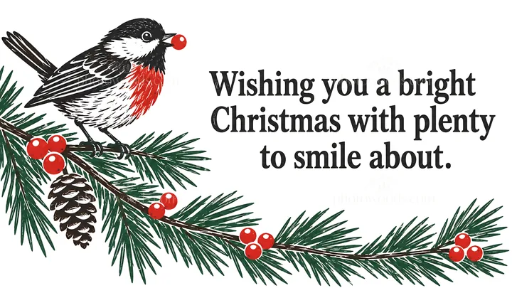 Robin on Evergreen Christmas Greeting Card - AI-generated stock image
