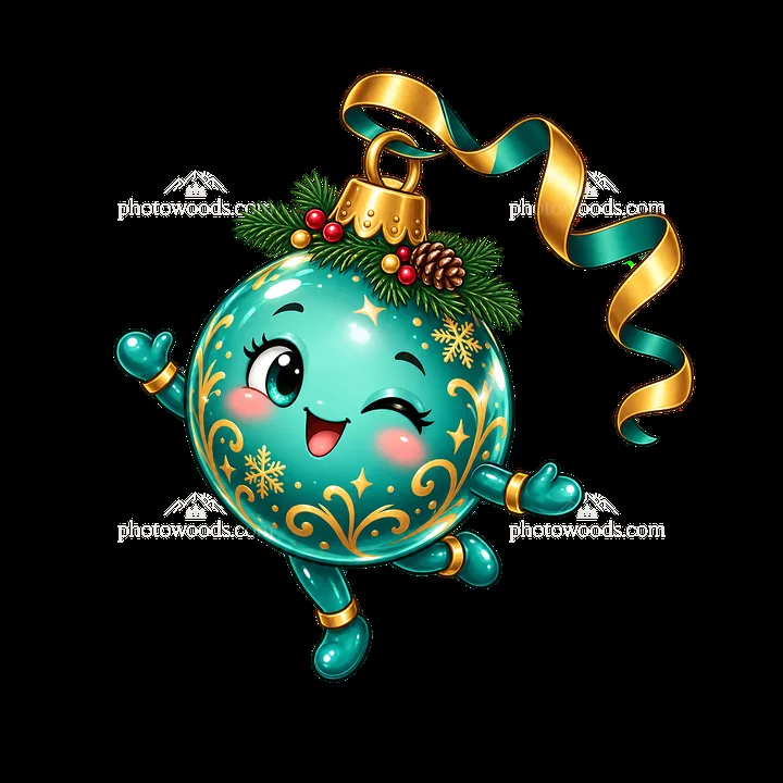 Cheerful cartoon Christmas ornament with holiday decorations - AI-generated stock image