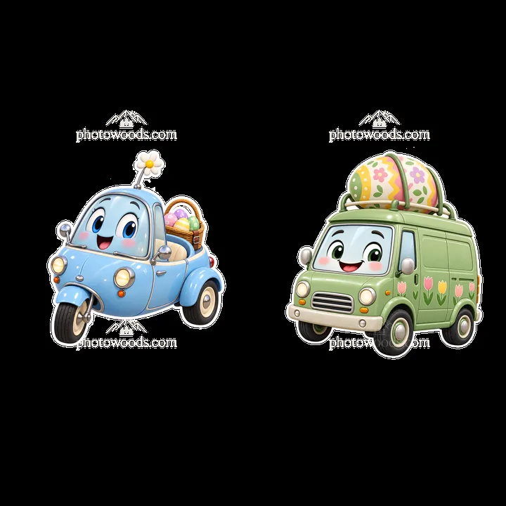 Easter cars with colorful egg baskets in playful design - AI-generated stock image