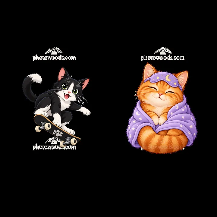 Fun cats enjoying skateboarding and relaxing together - AI-generated stock image