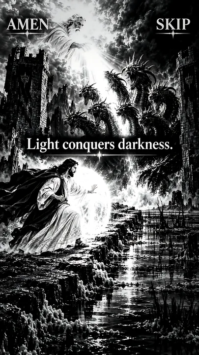 Jesus Christ brings light to darkness in a symbolic scene - AI-generated stock image